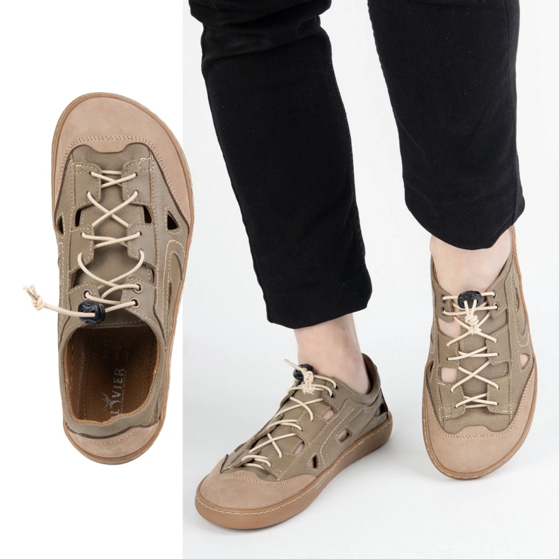 Sapatos de couro descalços masculinos Olivier 320kz com ventilação marrom 2