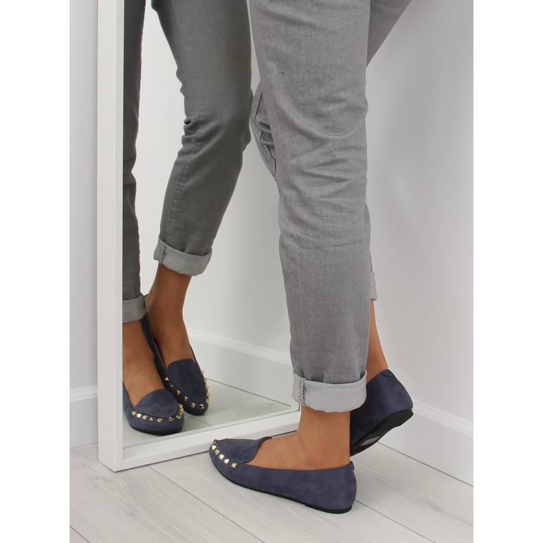 Mocassins femininos com tachas azul marinho 1388 Navy azul-marinho 1