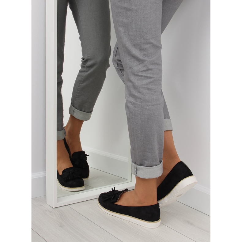 Mocassins de mulher pretos com franjas 7214 Preto 1