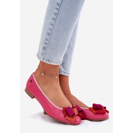 Bailarinas de couro com um arco maciejka p6801-15 fuchsja rosa 1
