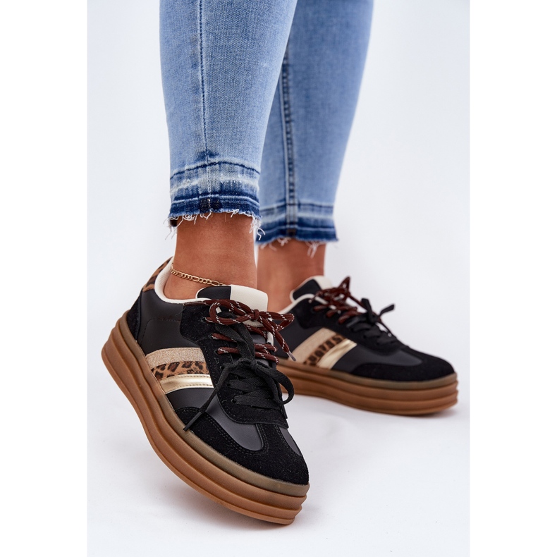 Inna Tênis femininos na plataforma com estampa de leopardo preto de laço duplo 2