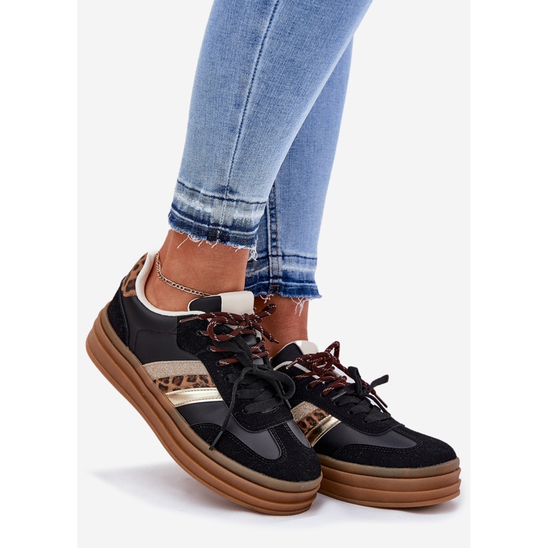 Inna Tênis femininos na plataforma com estampa de leopardo preto de laço duplo 1