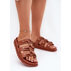 Inna Chinelos femininos com listras de camelo marrom 2