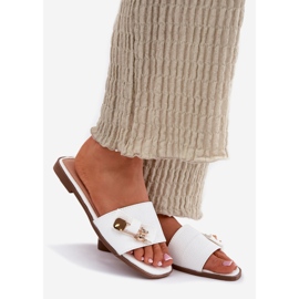 Inna Chinelos femininos de grama plana com um laço branco 1