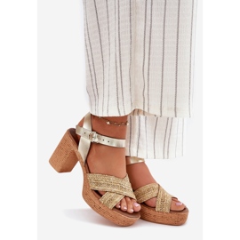 Sandálias de couro no pilar com tranças em zazoo 40460 listras de ouro dourado 1