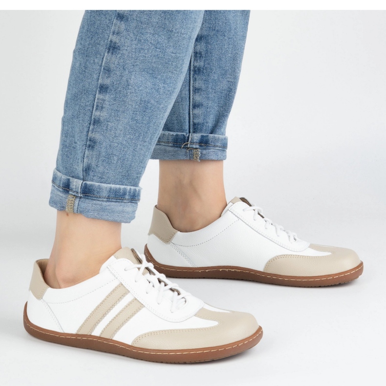 Olivier Sapatos minimalistas de couro feminino descalço 1287 branco com tênis bege 1