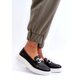 S.Barski Mocas de couro feminino na plataforma Czarne S. Barski LR720 com um ornamento preto 1