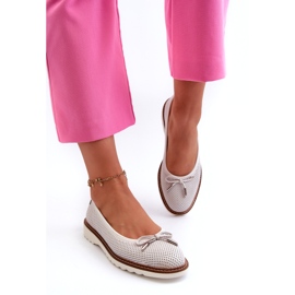 Sapatos de bailarina femininos abertos feitos de couro natural Maciejka P6509-11 branco 2