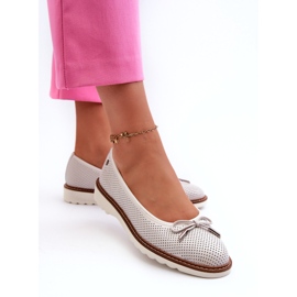 Sapatos de bailarina femininos abertos feitos de couro natural Maciejka P6509-11 branco 3