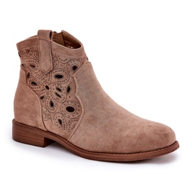 Botas femininas abertas com zíper marrom S.Barski HY42-081 2