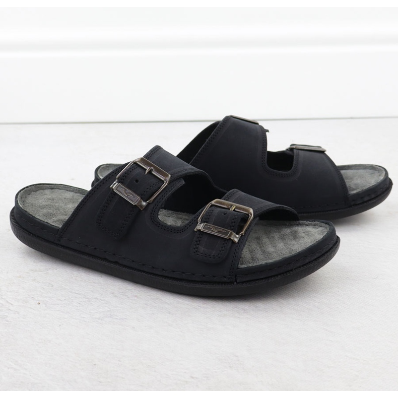 Chinelos masculinos confortáveis ​​de couro com fivelas preto T.Sokolski Fs M01 2