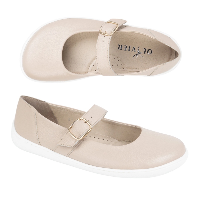 Barefoot Women's Ballerinas Olivier 1770pol Sapatos de couro com fivela bege 1