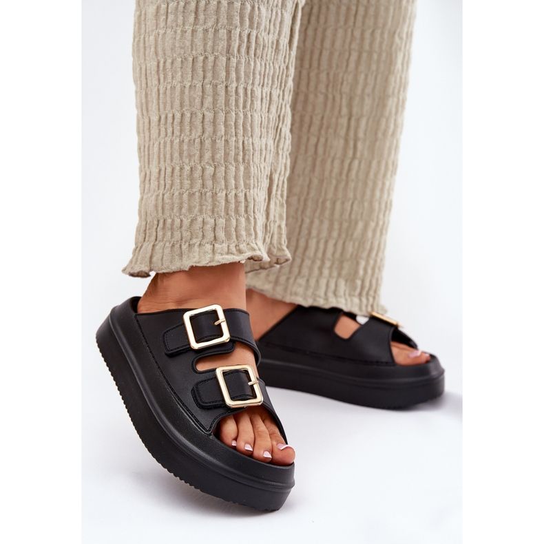 Inna Flips femininos na plataforma com grampos dourados pretos 2