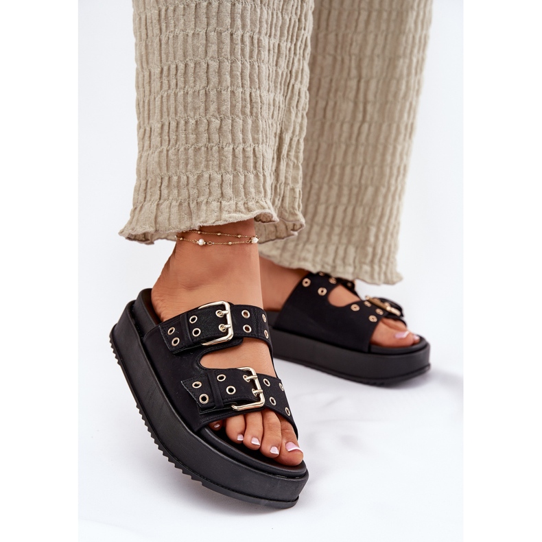 Inna Chinelos femininos com grampos na plataforma preta preto 2