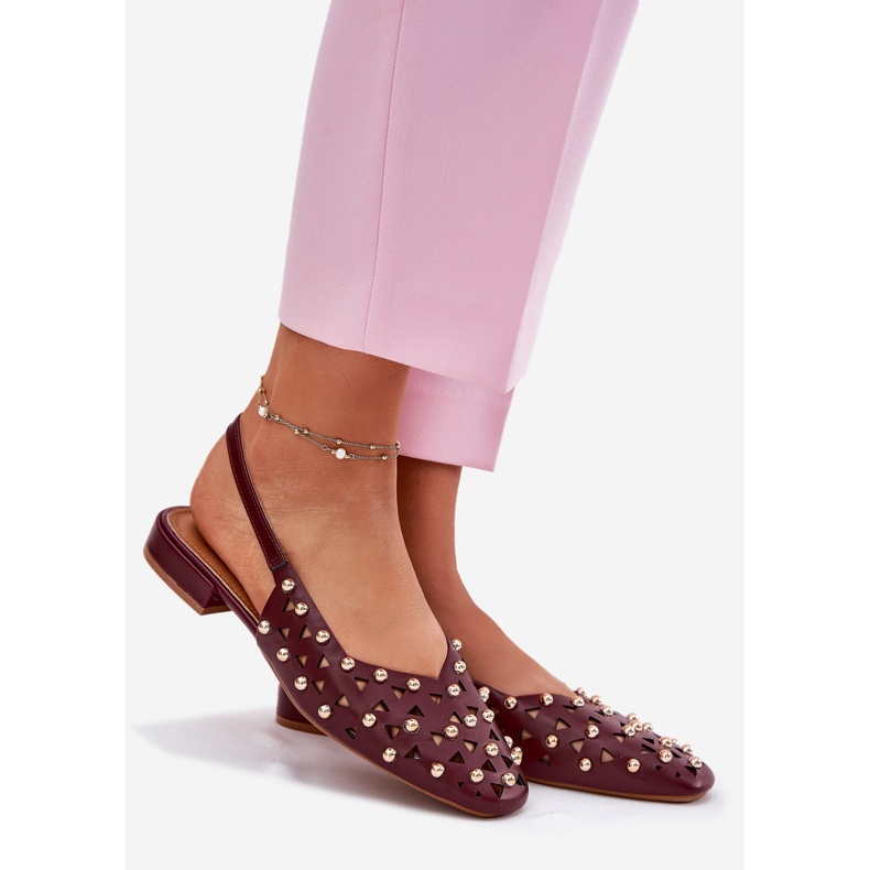 Inna Ballerinas de Borgonha planas decoradas vermelho 1