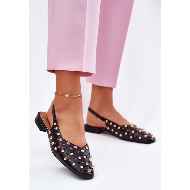 Inna Ballerinas de grama plana decorada preto 2