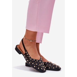 Inna Ballerinas de grama plana decorada preto 1