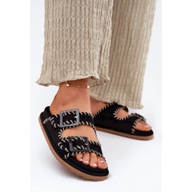 Inna Chinelos femininos com fivelas e bombardeio preto decorativo 2