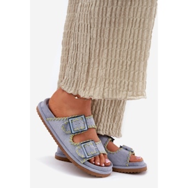 Inna Chinelos femininos com fivelas e bainha azul decorativa 1