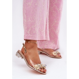 S.Barski Sandálias de salto baixo transparente com decoração MR51-709 dourado 2