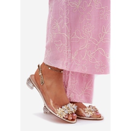 S.Barski Sandálias de salto baixo transparente com decoração MR51-709 dourado 1