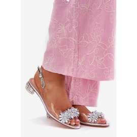 S.Barski Sandálias transparentes de salto baixo com decoração de prata MR51-709 1