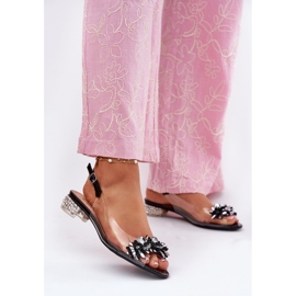 S.Barski Sandálias de salto baixo transparente com MR51-709 Black Decoration preto 2