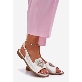 S.Barski Sandálias femininas de salto plano com detalhes decorativos S. Barski KV51-080 Silver prata 1