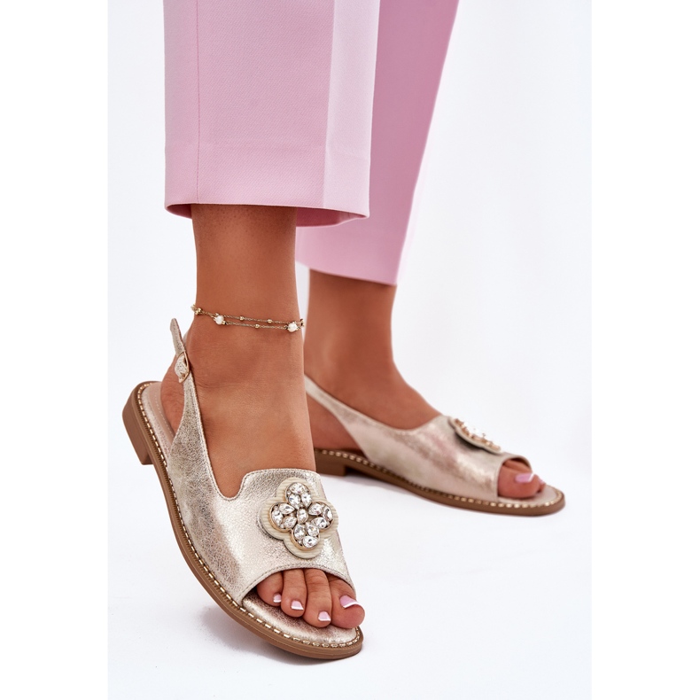 S.Barski Sandálias femininas de salto plano com detalhes decorativos S. Barski KV51-080 PLN dourado 2