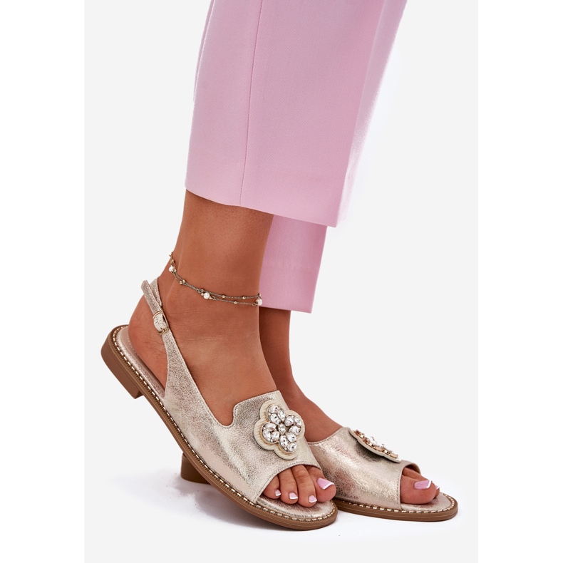 S.Barski Sandálias femininas de salto plano com detalhes decorativos S. Barski KV51-080 PLN dourado 1