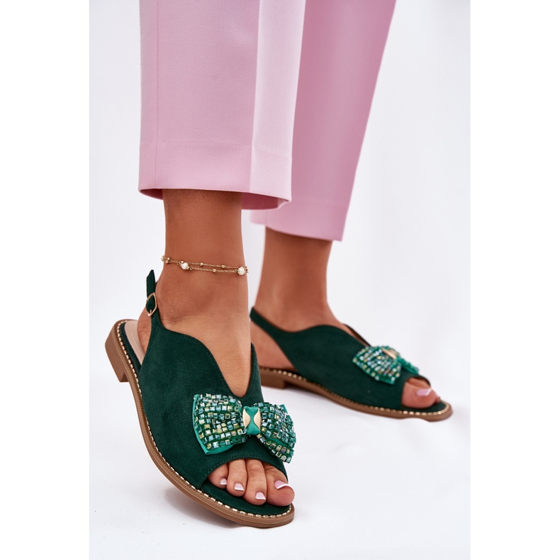 S.Barski Sandálias femininas com arco de salto plano. Barski KV51-014 Verde 2
