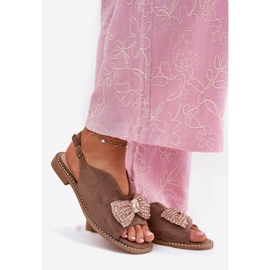 S.Barski Sandálias femininas com arco de salto plano. Barski KV51-014 Dark Beige bege 1