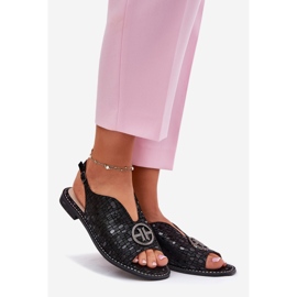 S.Barski Sandálias de couro de salto plano com um ornamento de S. Barski KV51-094 Black preto 1