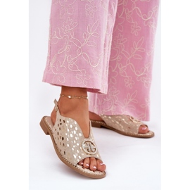 S.Barski Sandálias de couro de salto plano com um ornamento de S. Barski KV51-094 PLN dourado 2