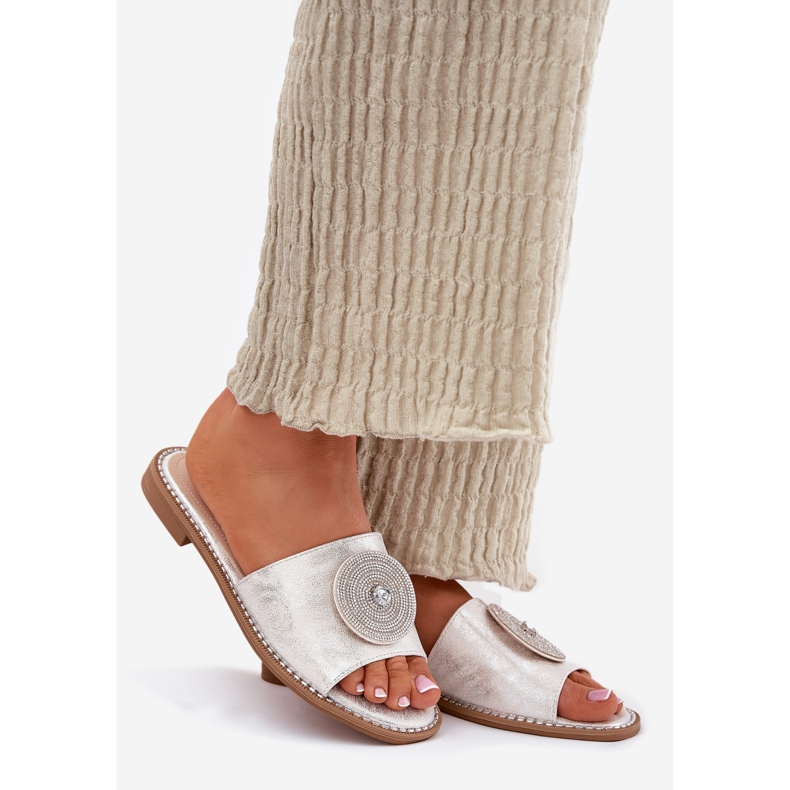 S.Barski Flipes femininos de salto plano com um ornamento S. Barski KV51-013 Silver prata 1