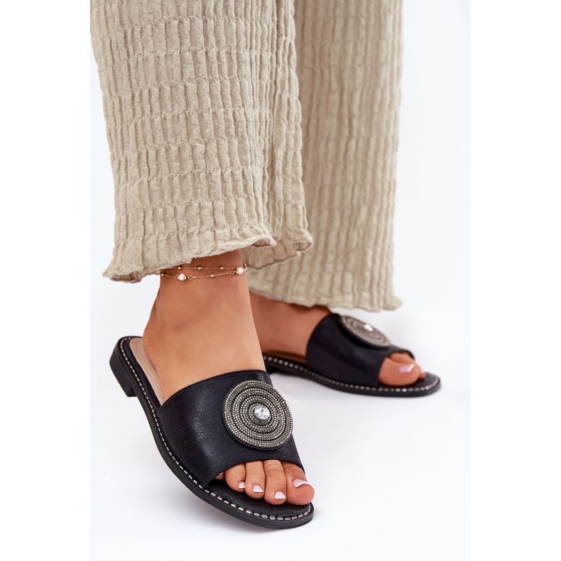 S.Barski Flipes femininos de salto plano com um ornamento S. Barski KV51-013 Black preto 2