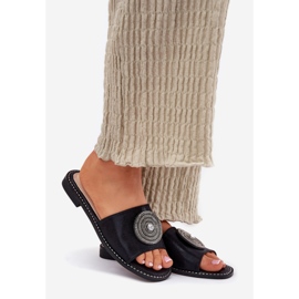 S.Barski Flipes femininos de salto plano com um ornamento S. Barski KV51-013 Black preto 1