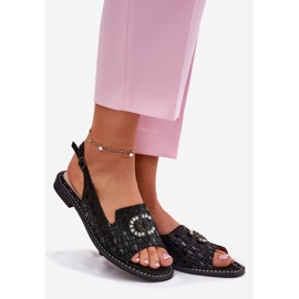 S.Barski Sandálias de couro com ornamento de salto plano S. barski kv51-096 preto 1