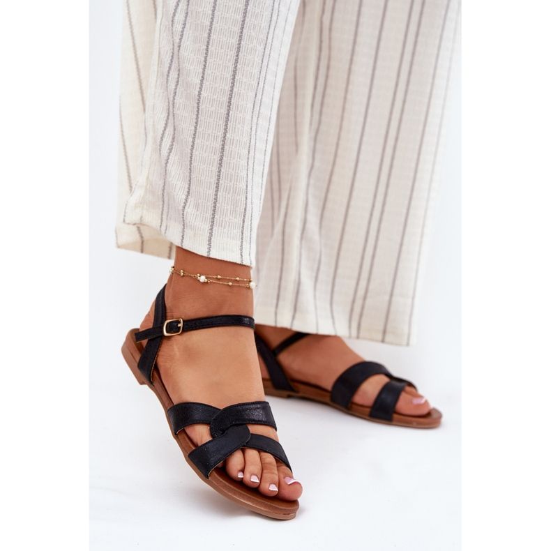 S.Barski Sandálias femininas brilhantes planas S. Barski KV51-022 Black preto 2