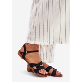 S.Barski Sandálias femininas brilhantes planas S. Barski KV51-022 Black preto 1