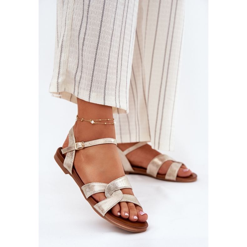 S.Barski Sandálias femininas brilhantes planas S. Barski KV51-022 Gold dourado 2