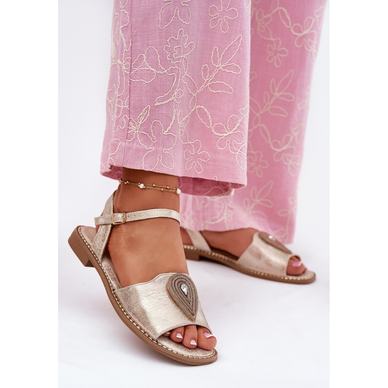 S.Barski Sandálias de salto plano feminino com um ornamento de S. Barski Kv51-098 Zloty dourado 2