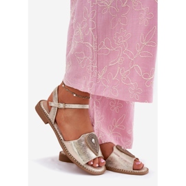 S.Barski Sandálias de salto plano feminino com um ornamento de S. Barski Kv51-098 Zloty dourado 1