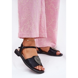 S.Barski Sandálias de salto plano feminino com um ornamento S. Barski KV51-098 Black preto 2