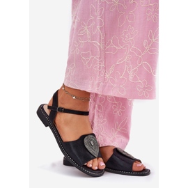 S.Barski Sandálias de salto plano feminino com um ornamento S. Barski KV51-098 Black preto 1