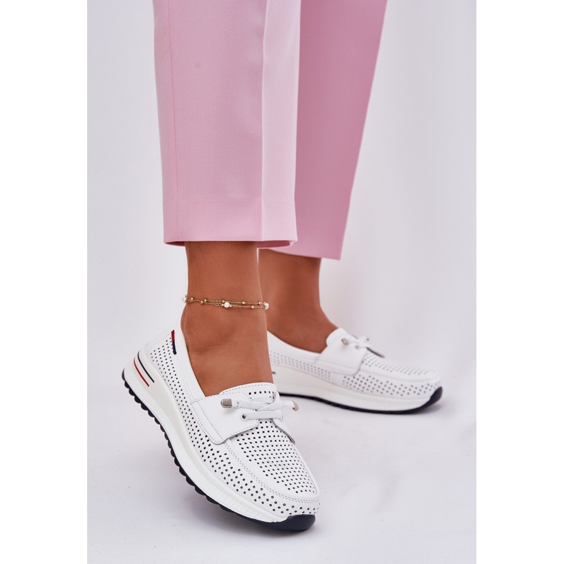 EVento Sapatos de couro feminino na plataforma aberta branca branco 2