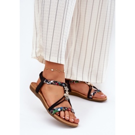 EVento Sandálias femininas com alfinetes e listras trançadas pretas preto 2