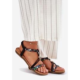 EVento Sandálias femininas com alfinetes e listras trançadas pretas preto 1