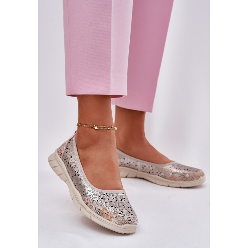 EVento Ballerinas de bailarinas leves de couro aberto dourado 2