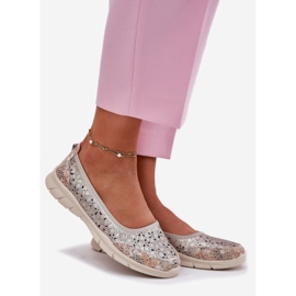 EVento Ballerinas de bailarinas leves de couro aberto dourado 1